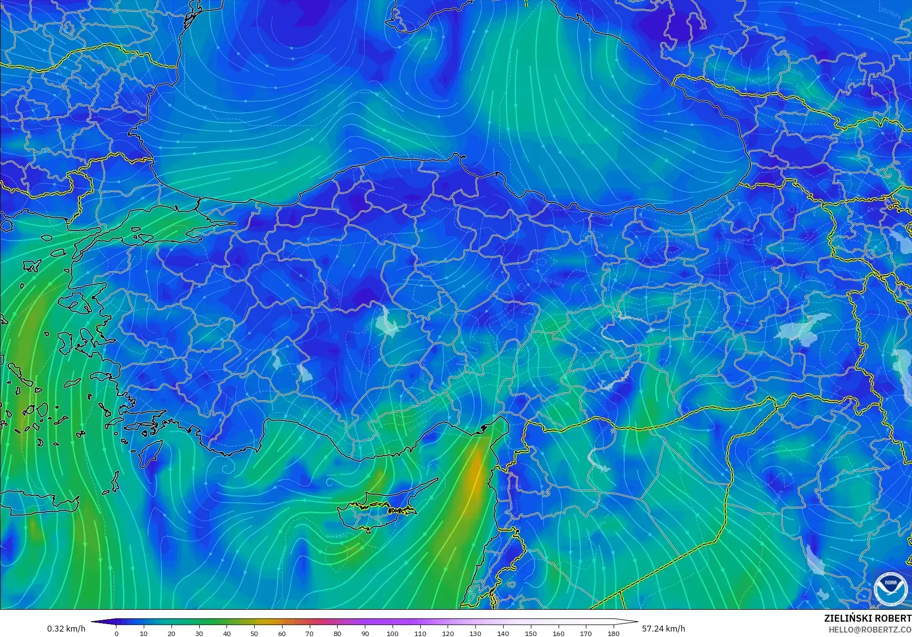 GFS model - Turkey, Wind at 10m
