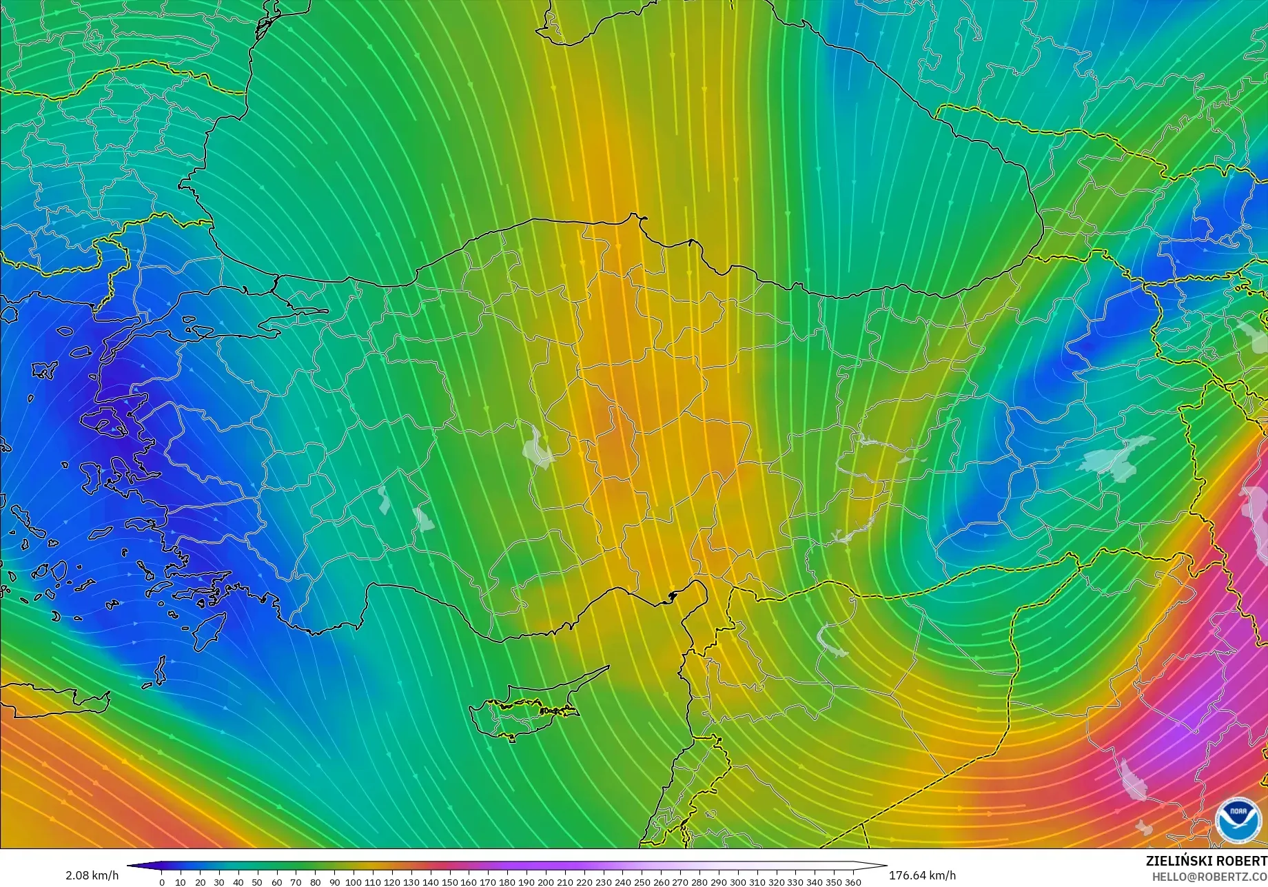 GFS model - Turkey, Wind at 300hPa (jet stream)