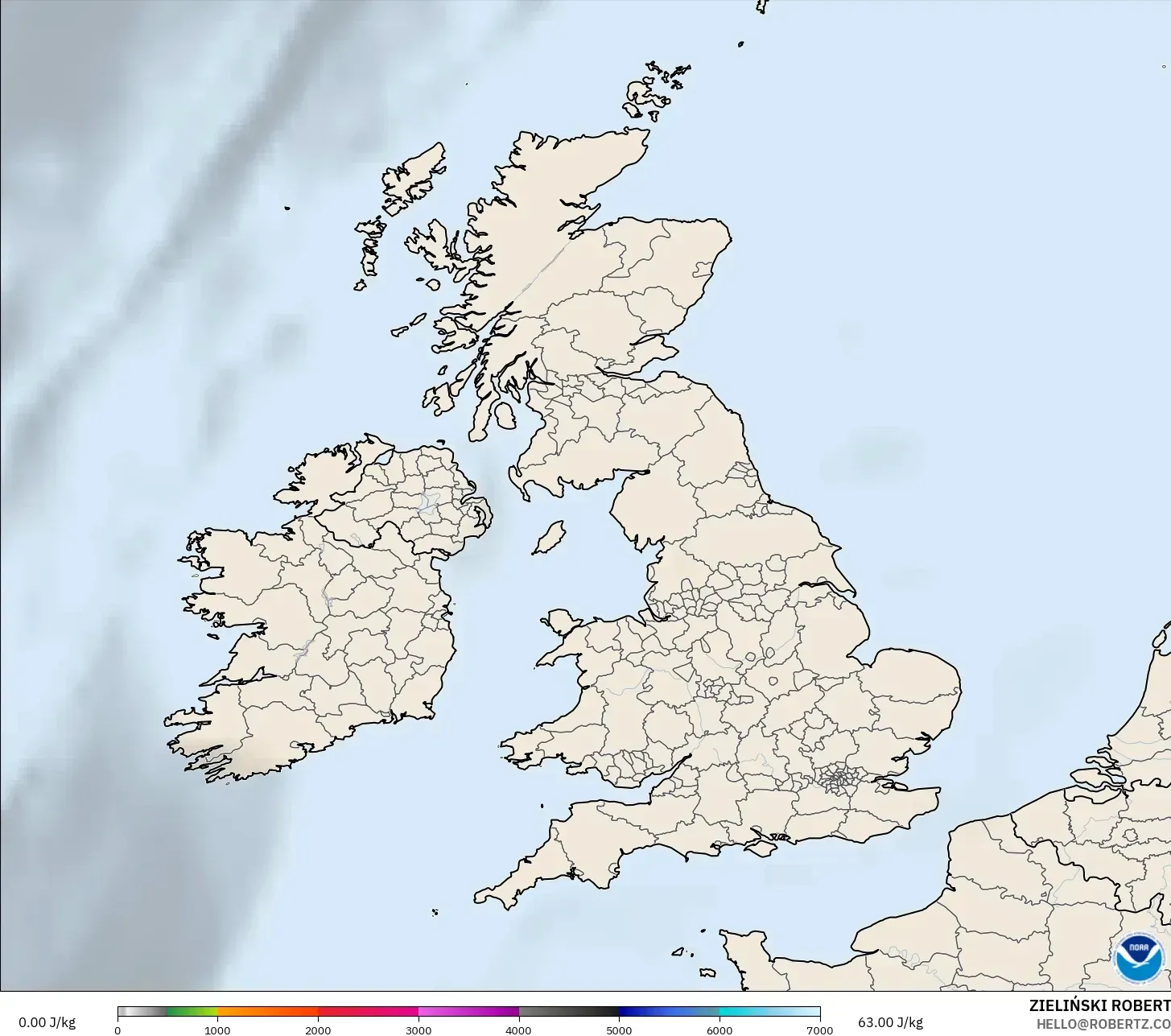 GFS model - United Kingdom, CAPE