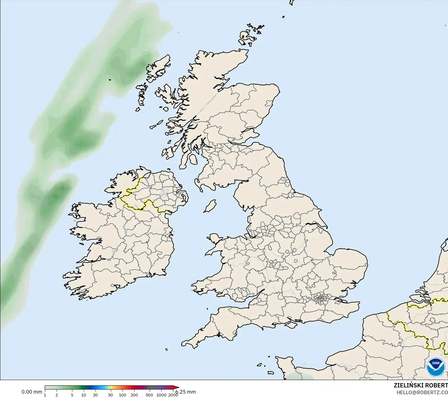 GFS model - United Kingdom, Precipitation Accumulation