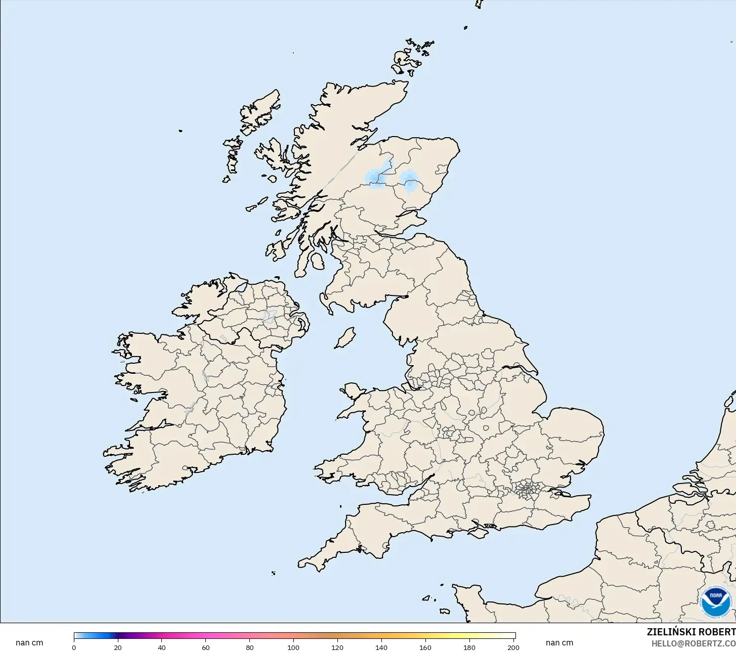 GFS model - United Kingdom, Snow Depth