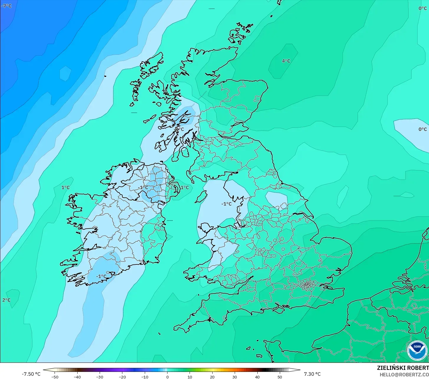GFS model - United Kingdom, Temperature at 850hPa