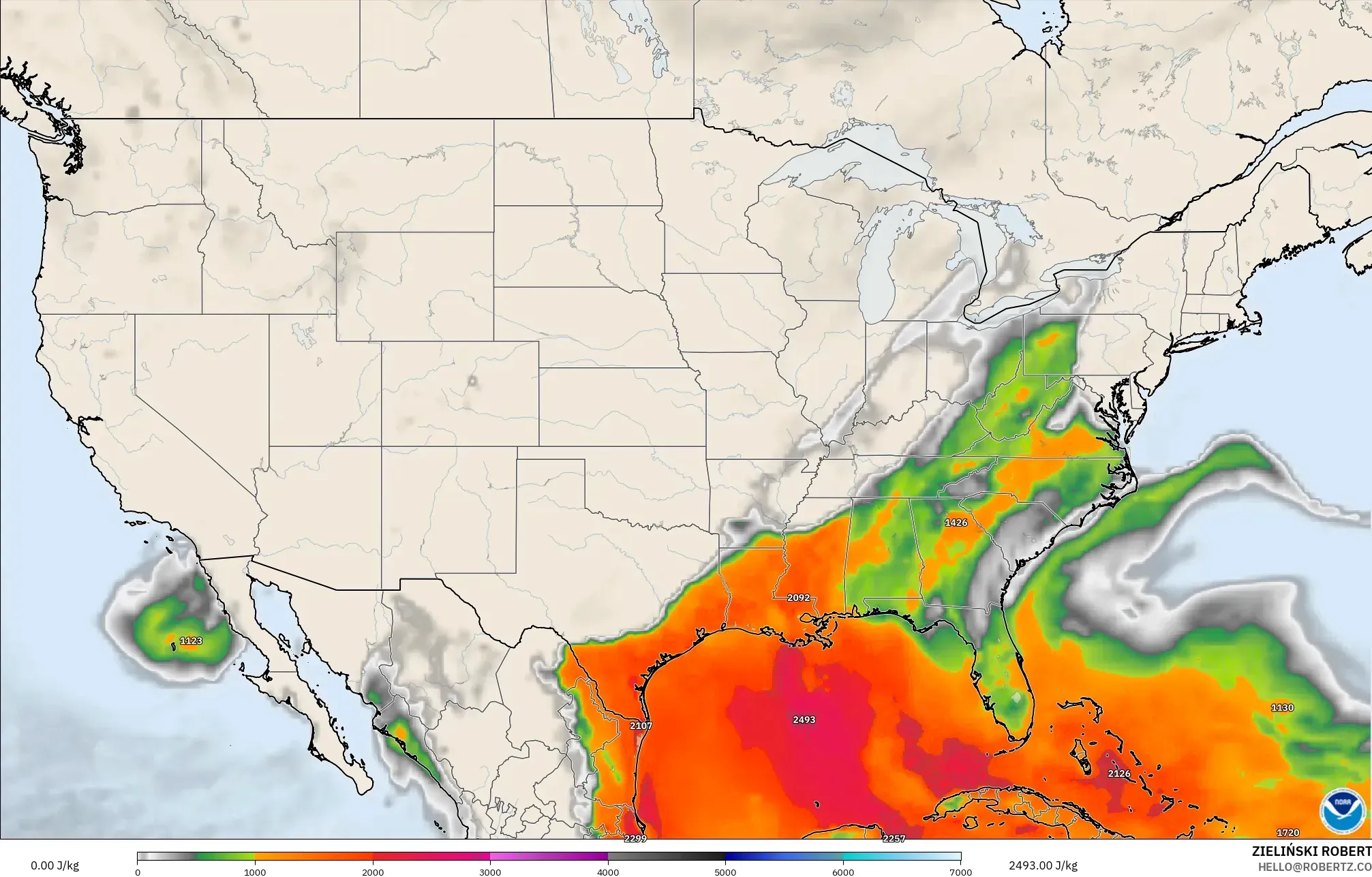 GFS model - United States, CAPE