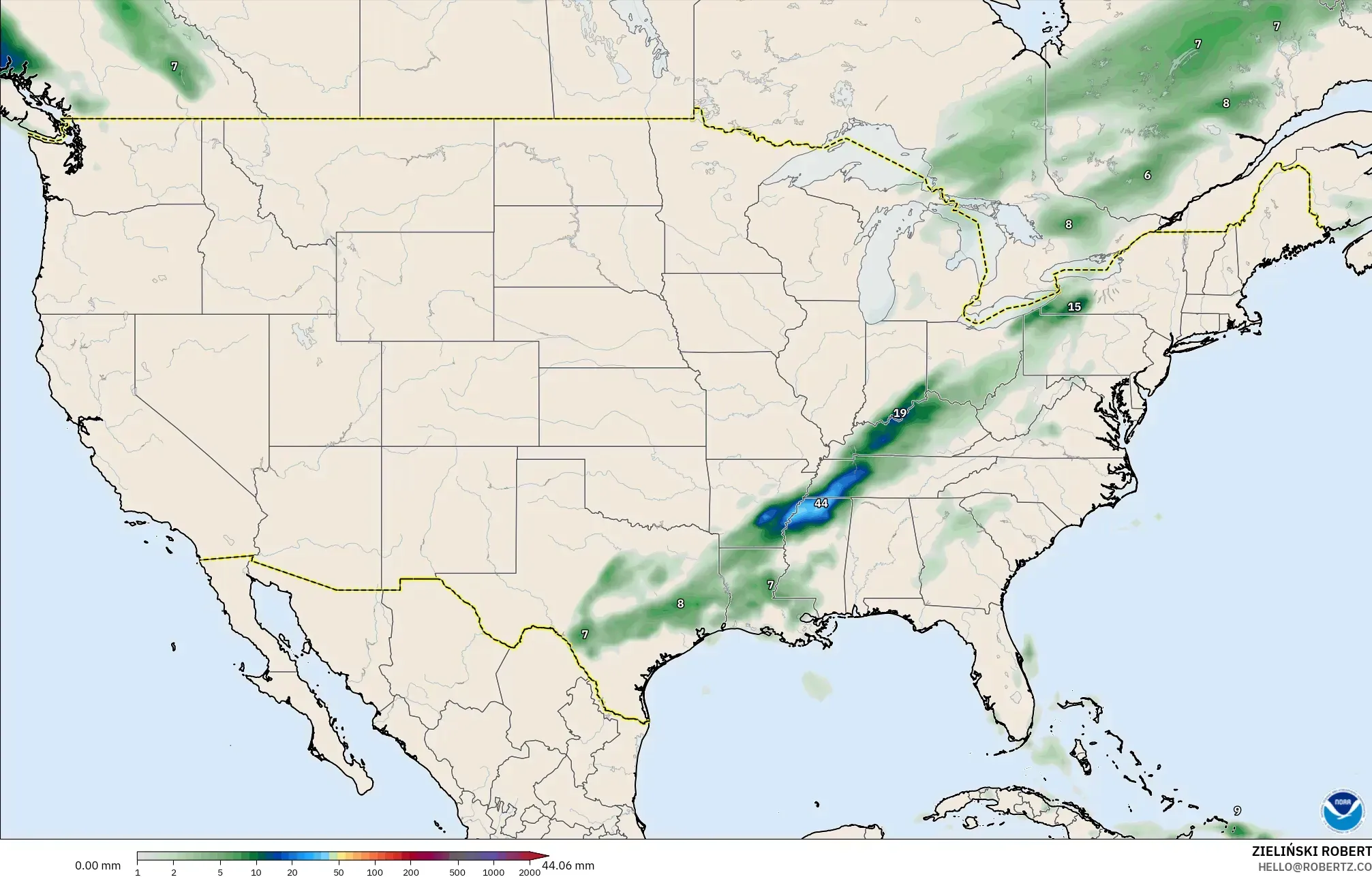GFS model - United States, Precipitation Accumulation