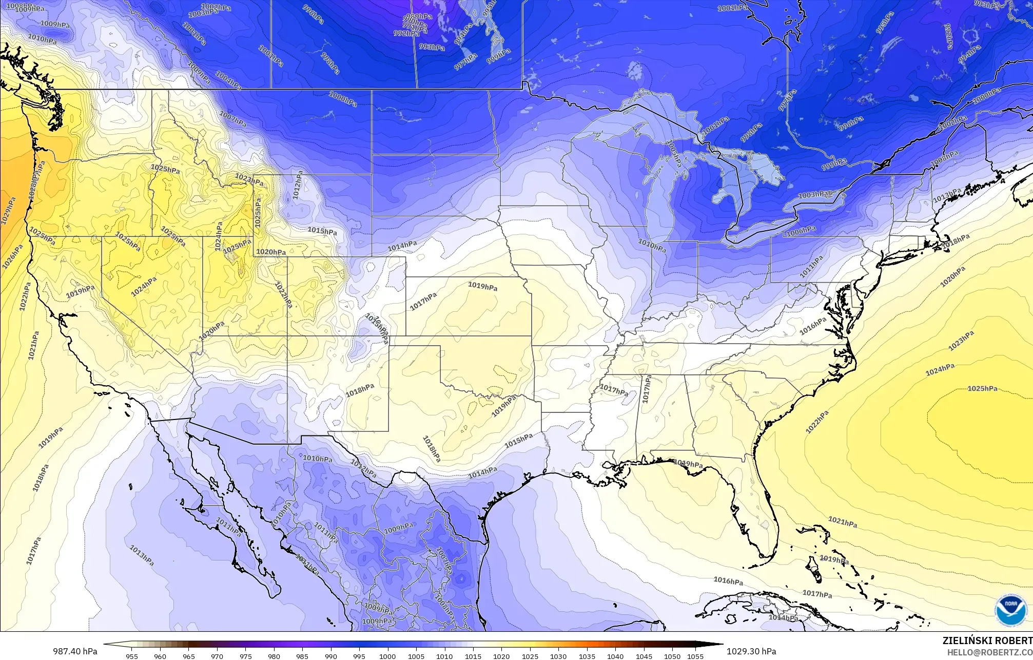GFS model - United States, Pressure