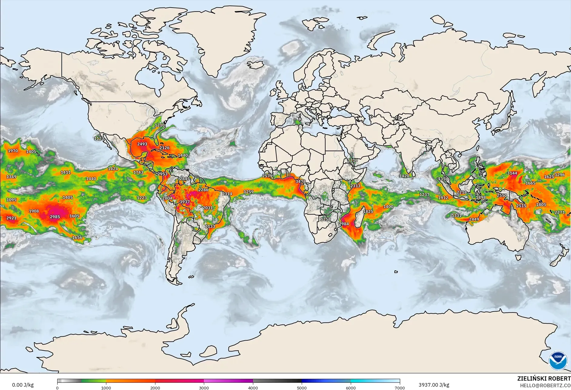 GFS model - World, CAPE