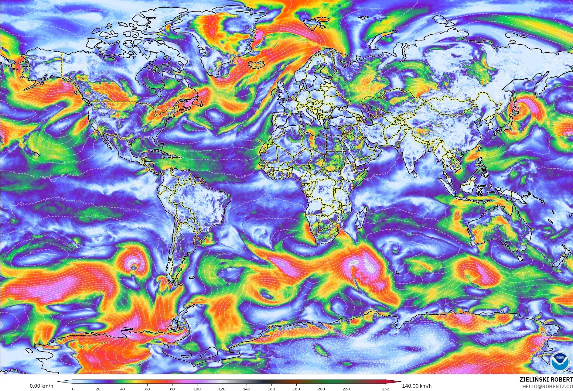 GFS model - World, Wind Gusts