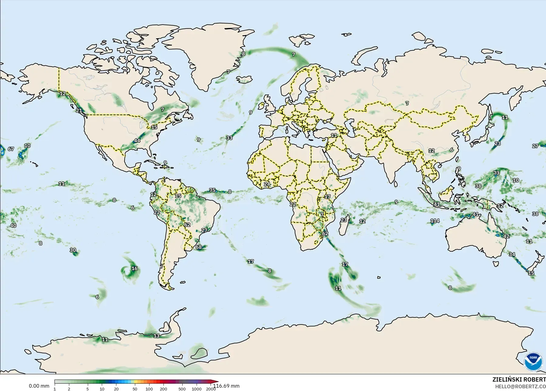 GFS model - World, Precipitation Accumulation