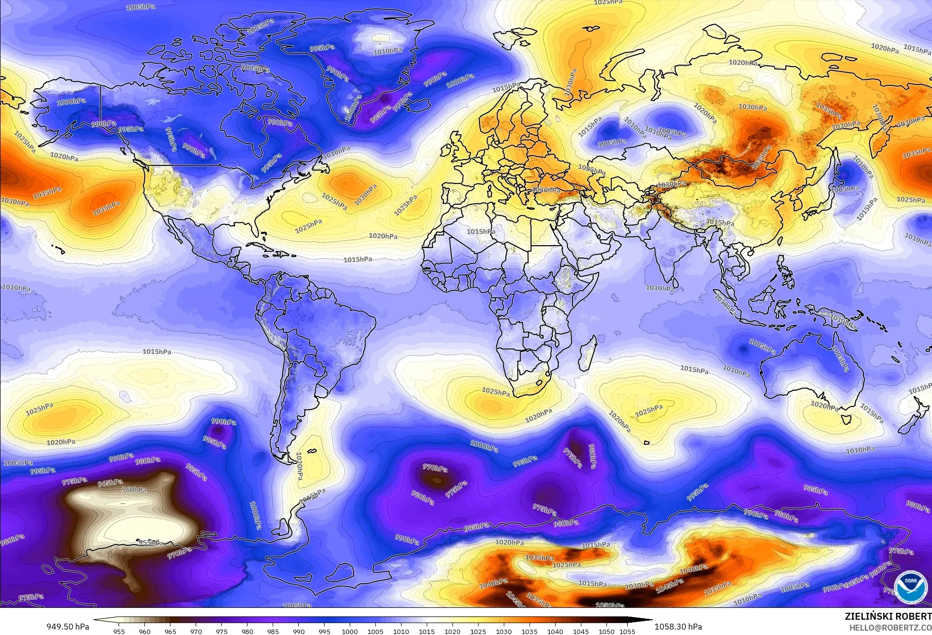 GFS model - World, Pressure
