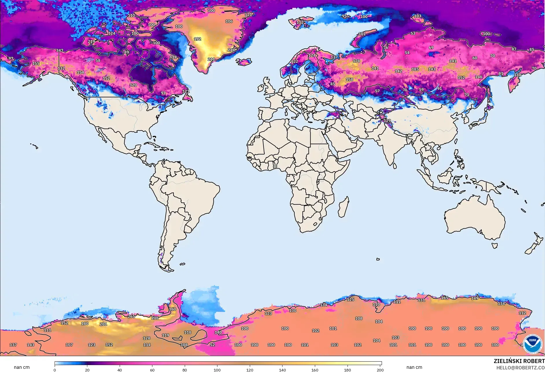 GFS model - World, Snow Depth