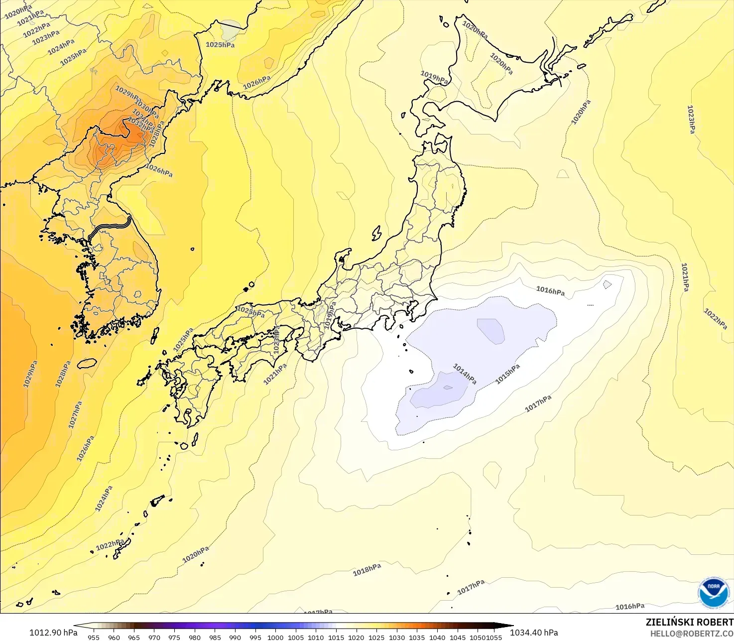 GFS model - Japan, Pressure