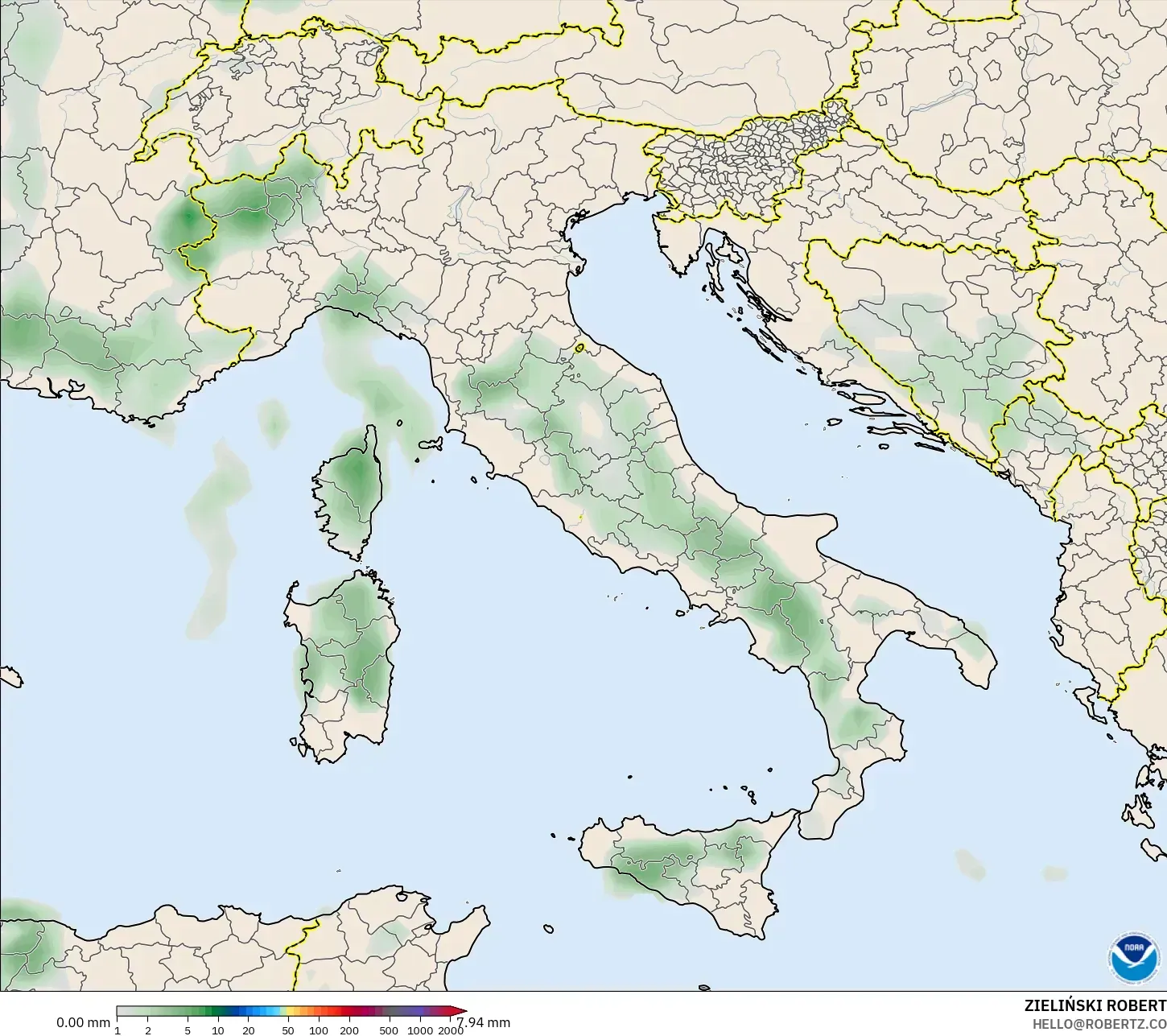 GFS model - Italy, Precipitation Accumulation