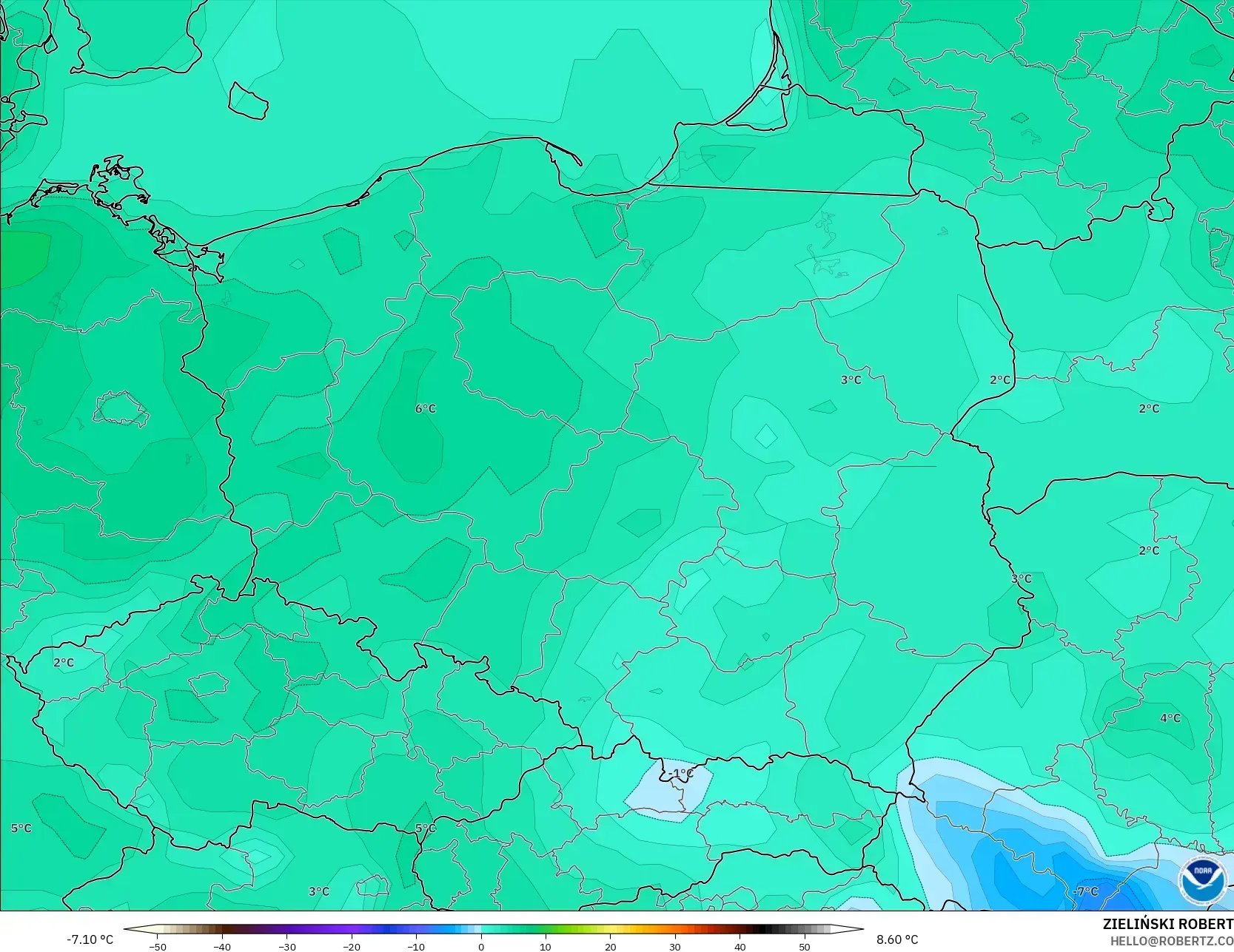 GFS model - Poland, Dewpoint at 2m