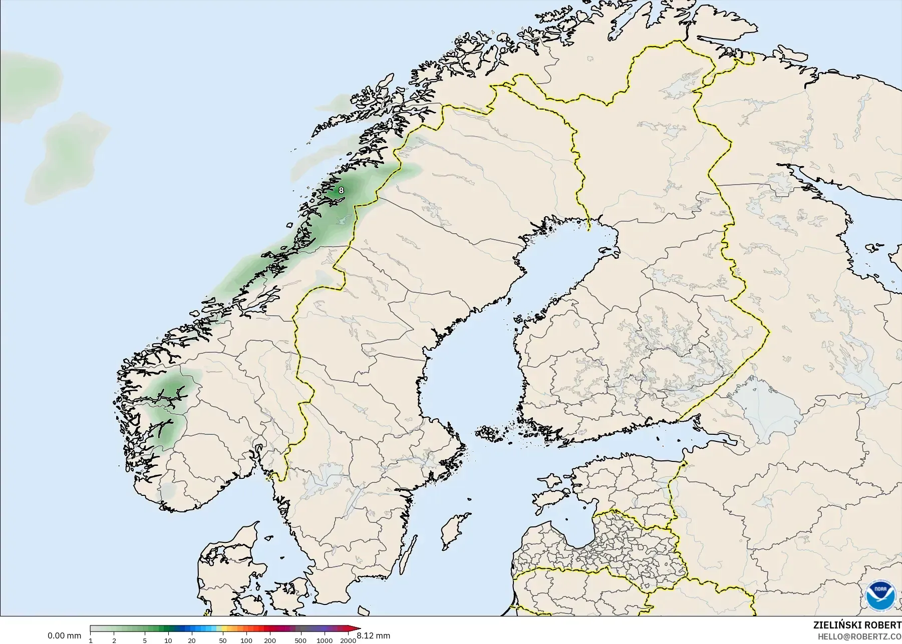 GFS model - Scandinavia, Precipitation Accumulation
