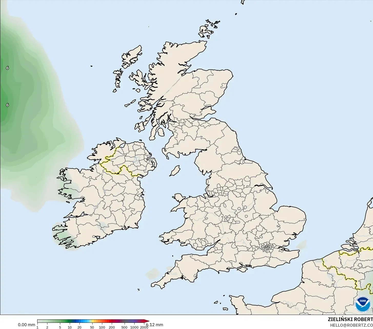 GFS model - United Kingdom, Precipitation Accumulation