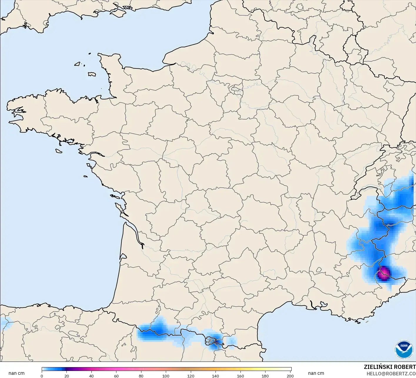 GFS model - France, Snow Depth