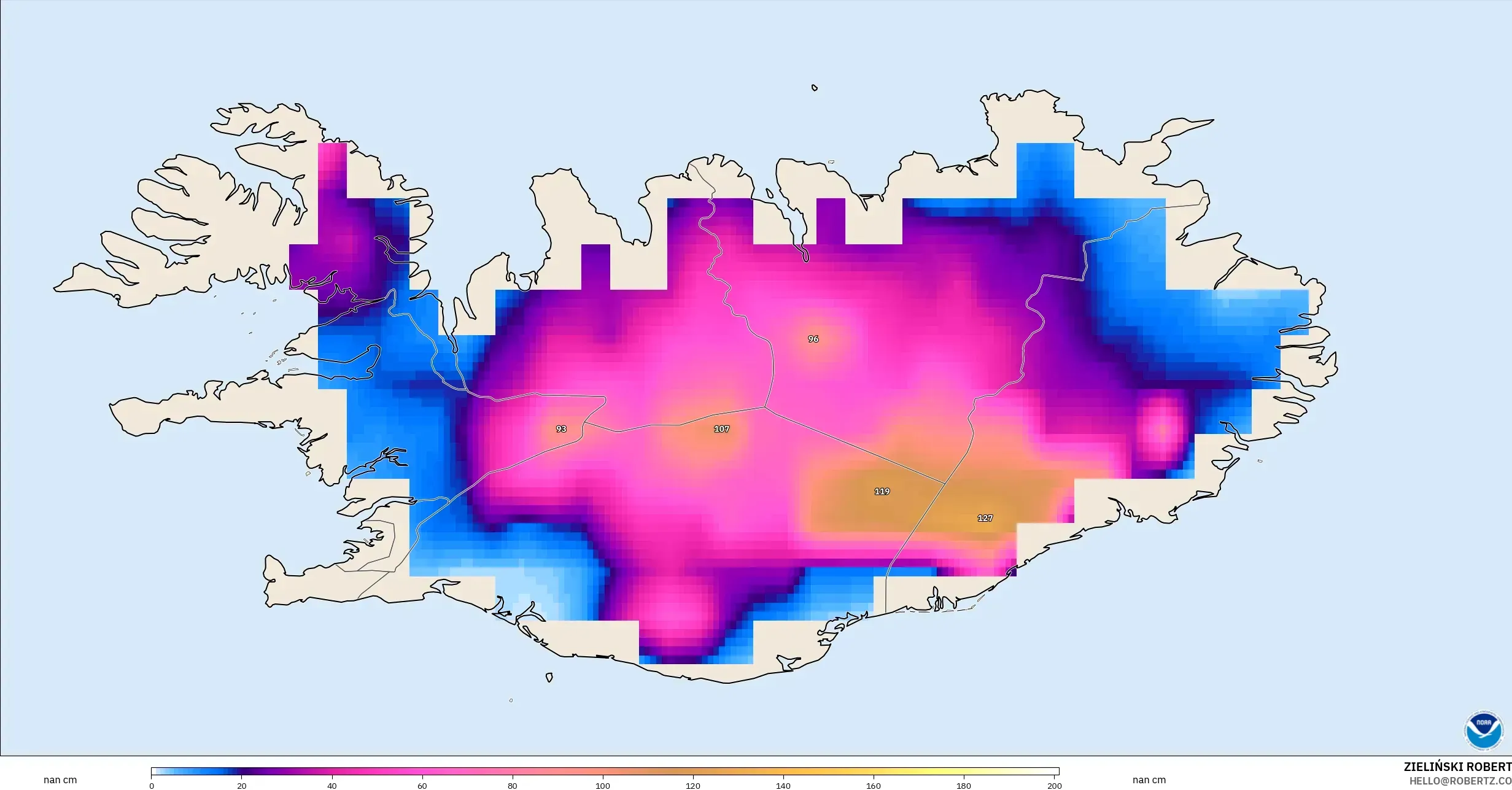 GFS model - Iceland, Snow Depth