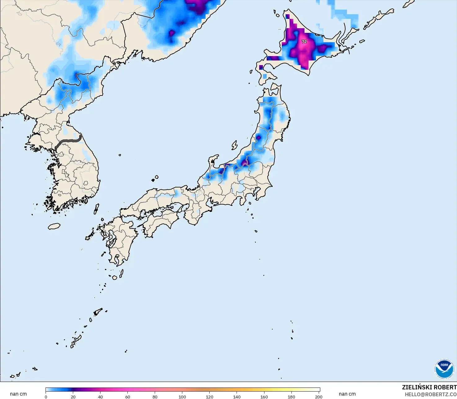 GFS model - Japan, Snow Depth