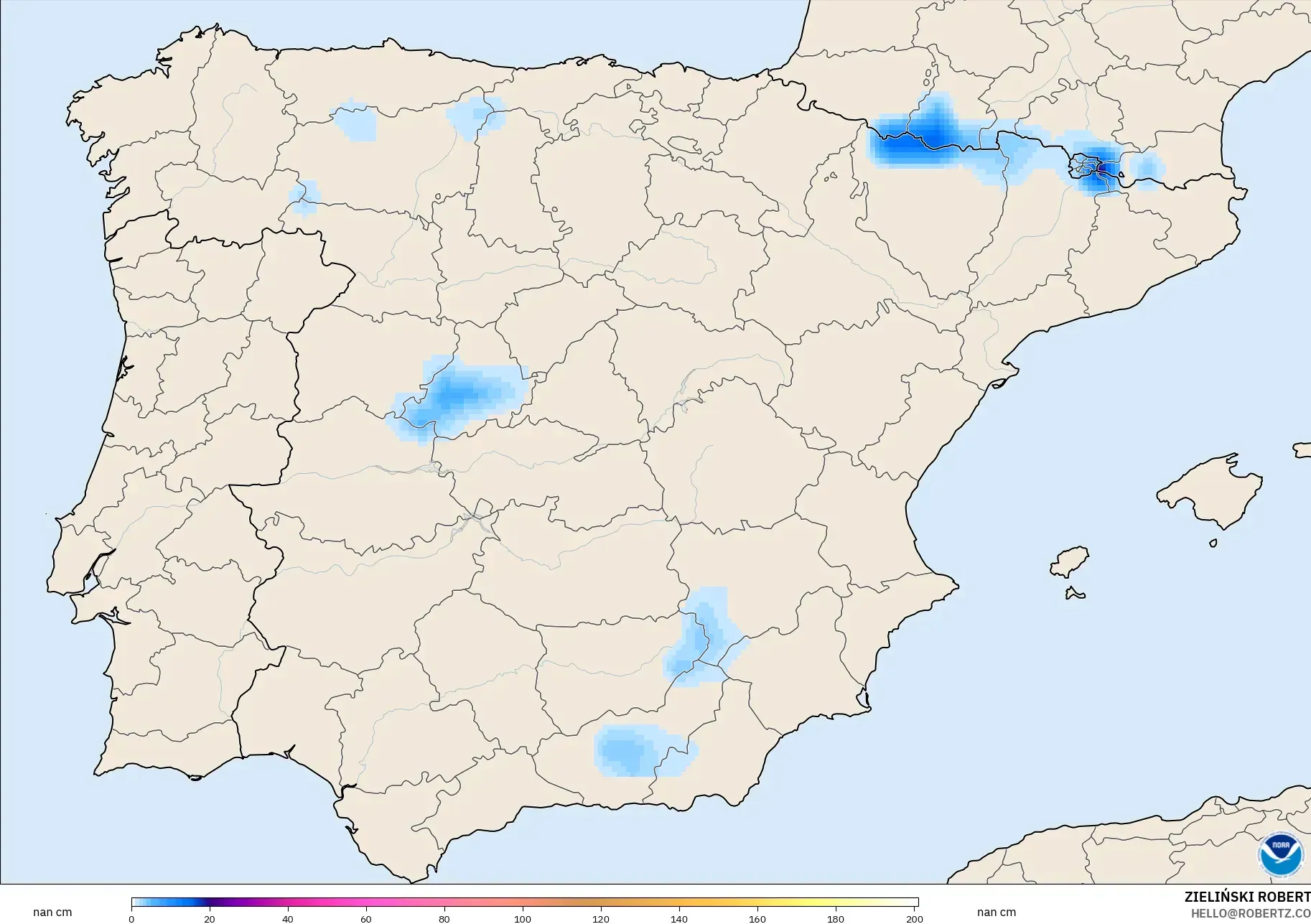 GFS model - Spain, Snow Depth