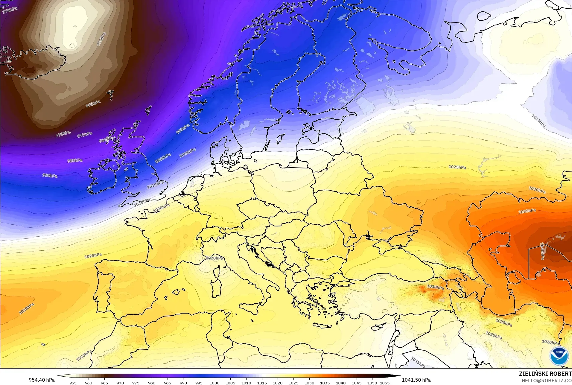 GFS model - Europe, Pressure