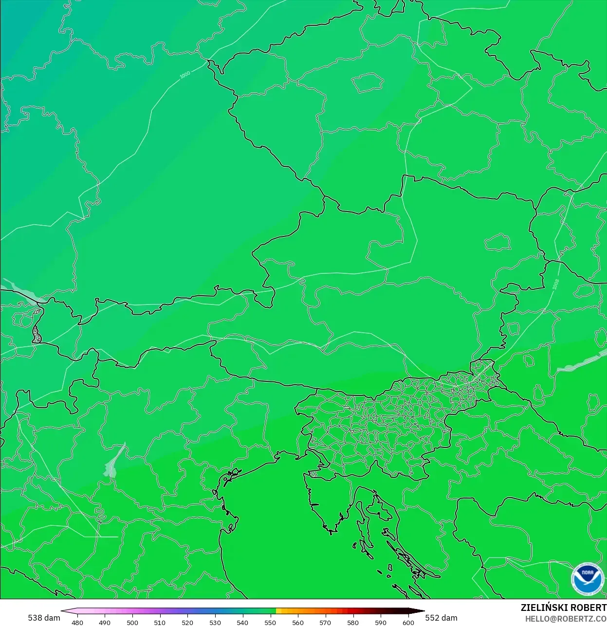 GFS model - Austria, Geopotential height at 500hPa