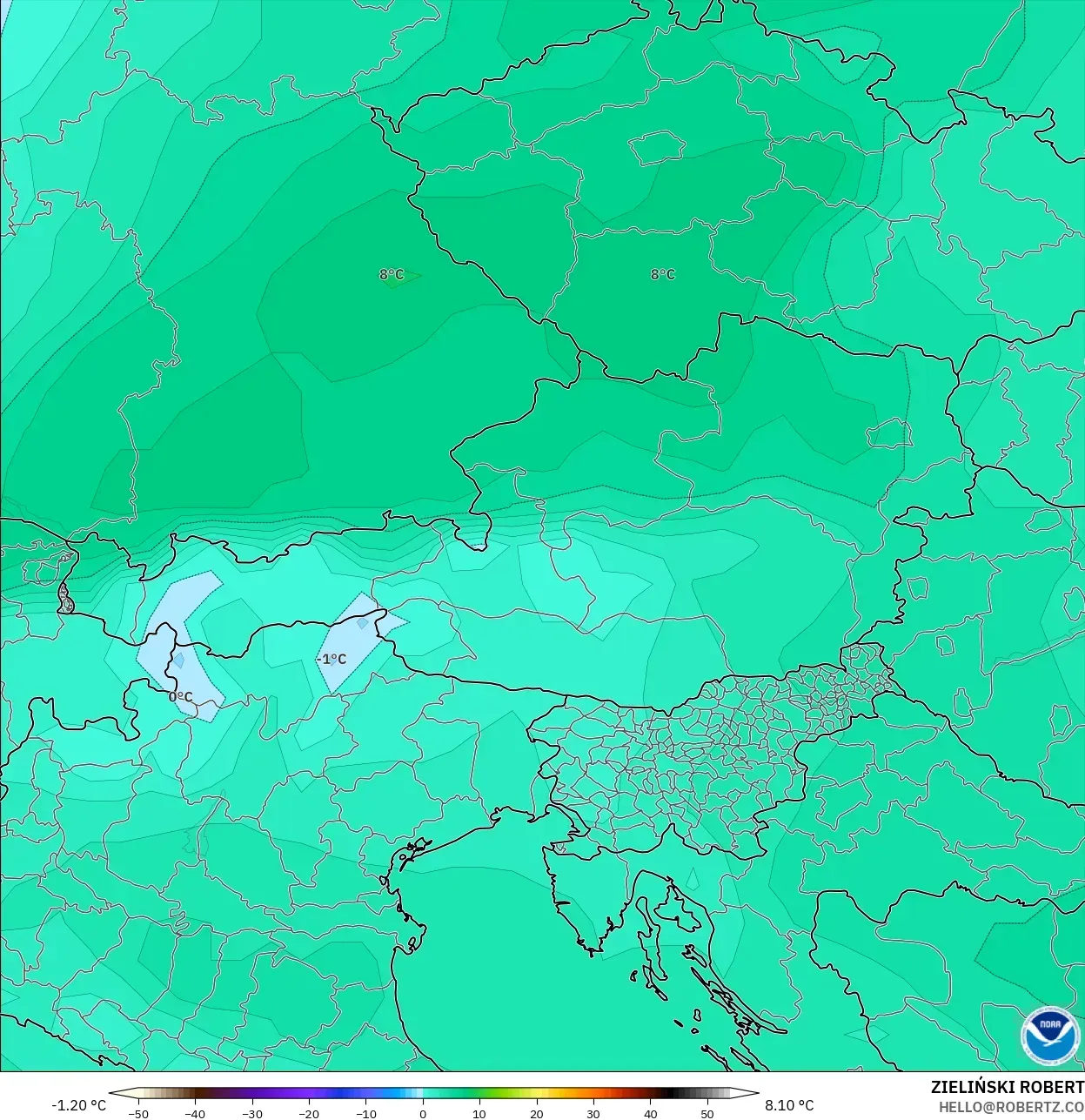 GFS model - Austria, Temperature at 850hPa