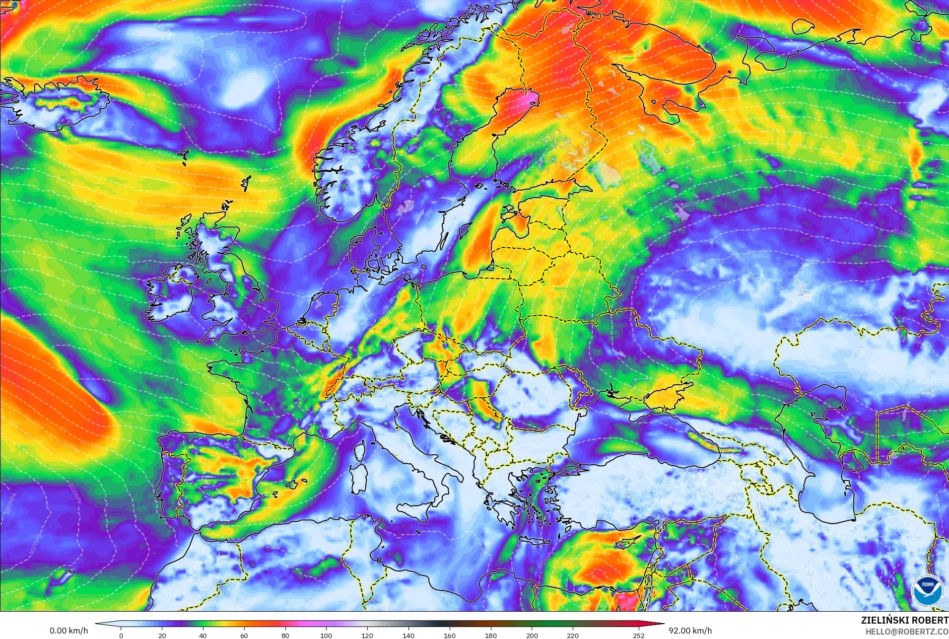 GFS model - Europe, Wind Gusts
