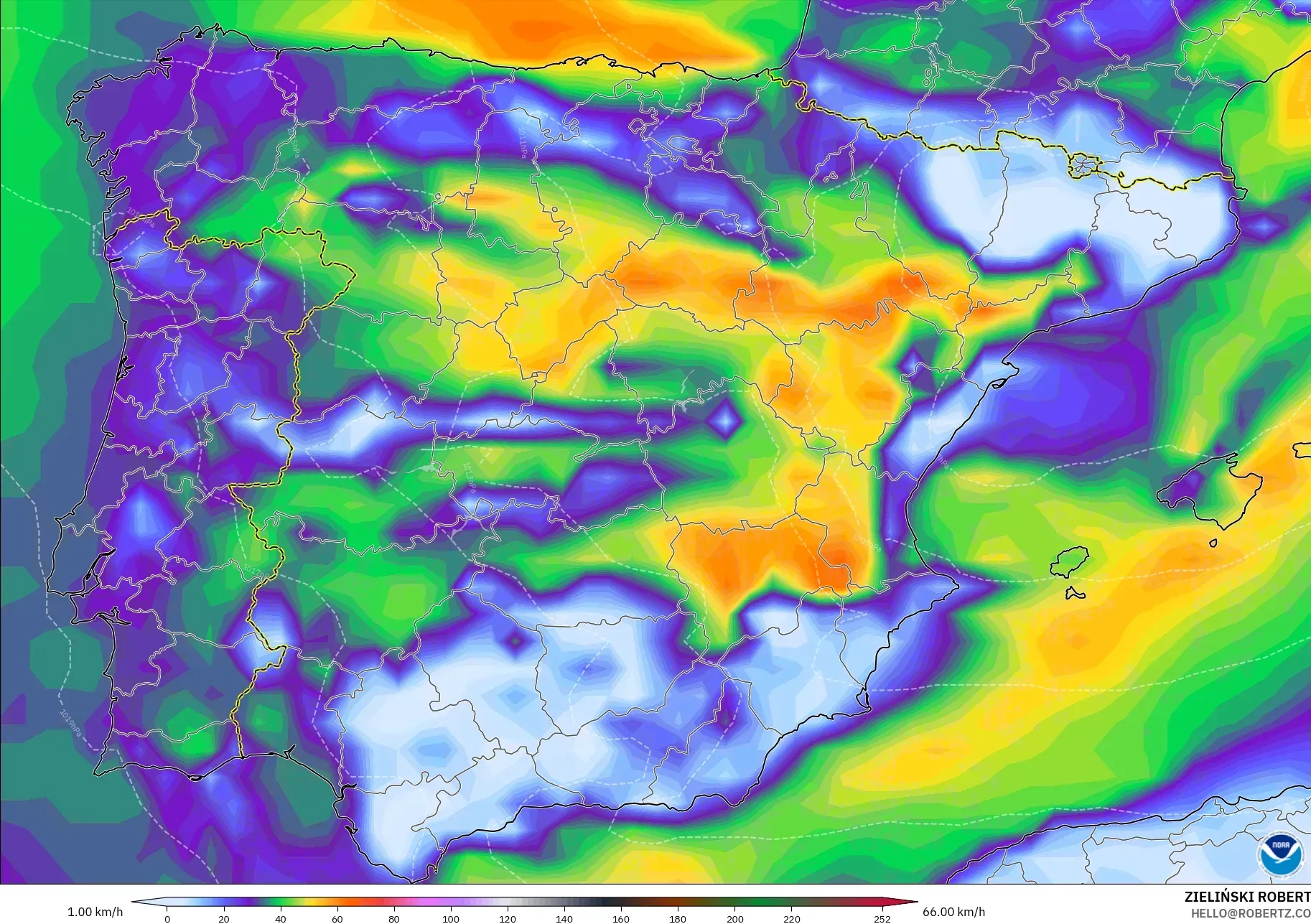 GFS model - Spain, Wind Gusts Peak