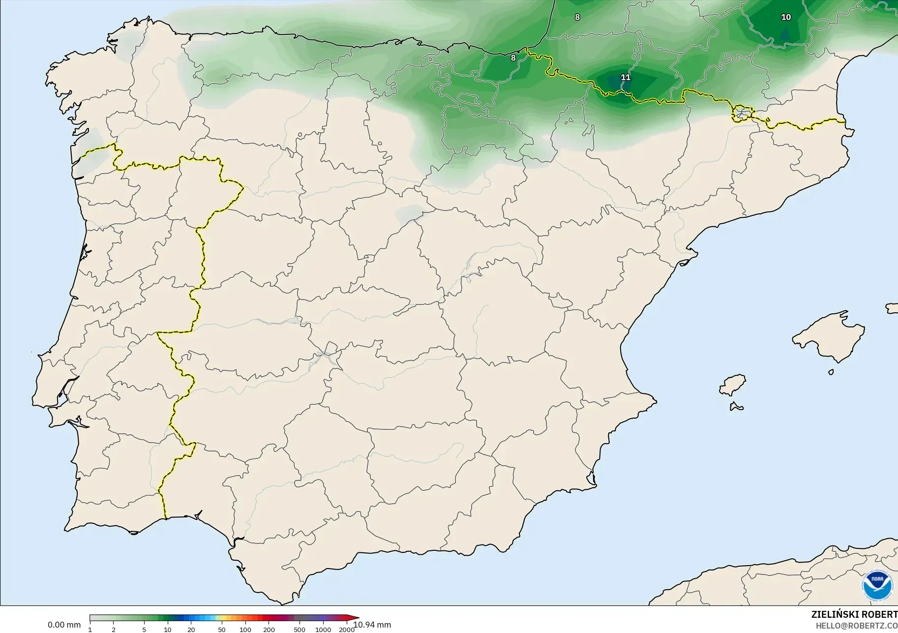 GFS model - Spain, Precipitation Accumulation