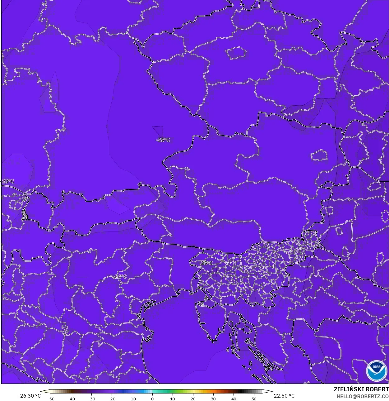 GFS model - Austria, Temperature at 500hPa