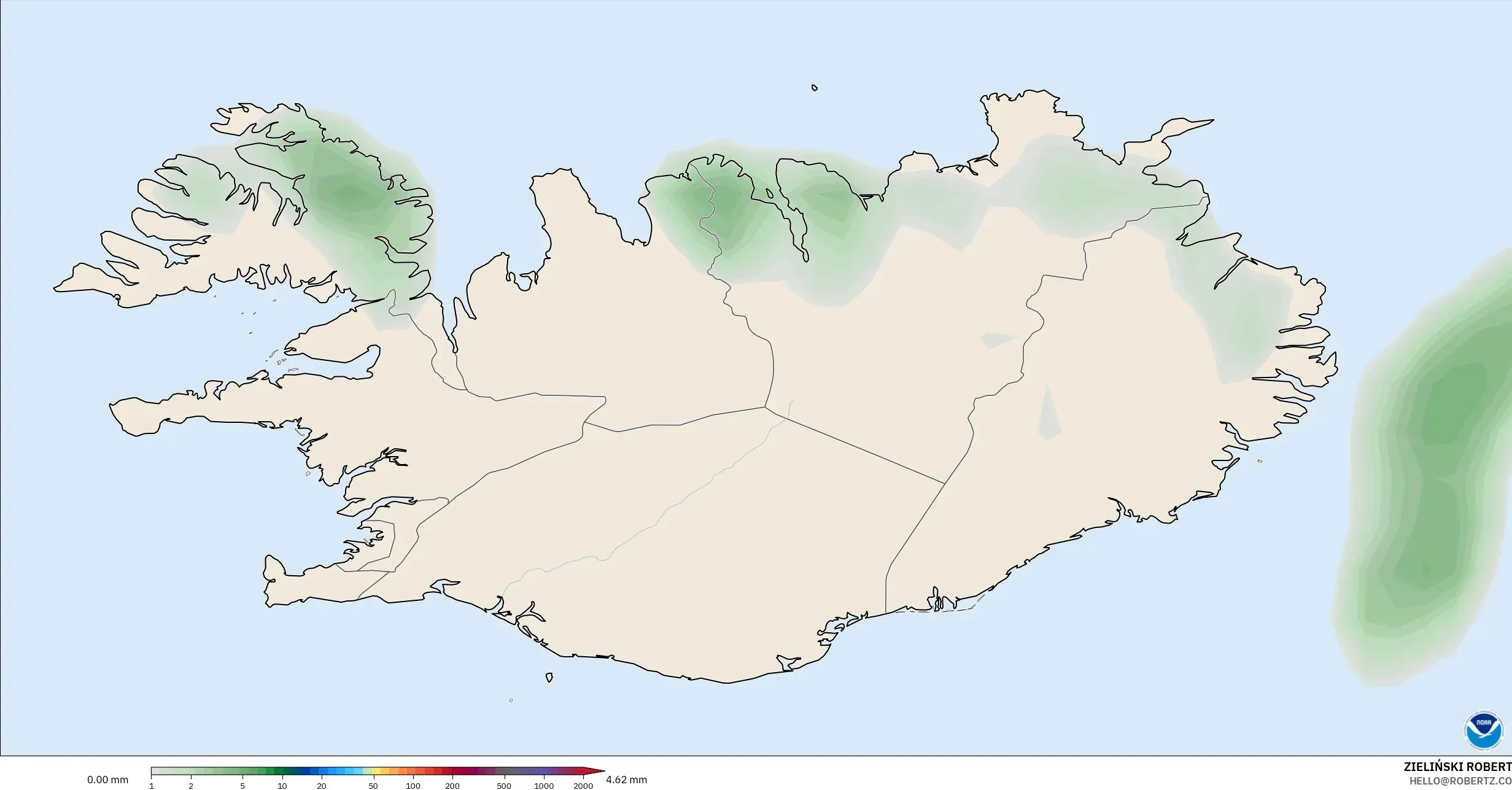GFS model - Iceland, Precipitation Accumulation