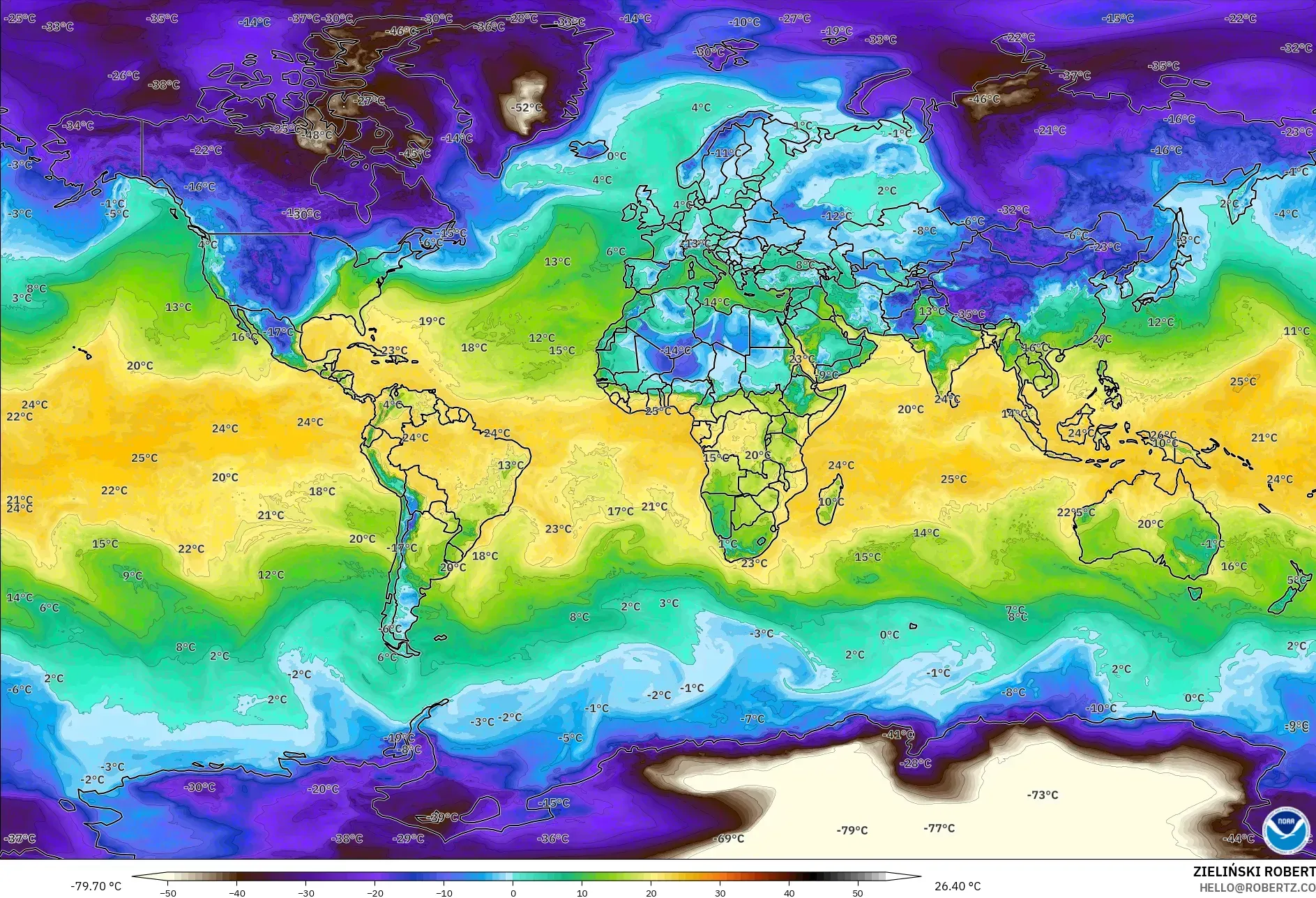 GFS model - World, Dewpoint at 2m