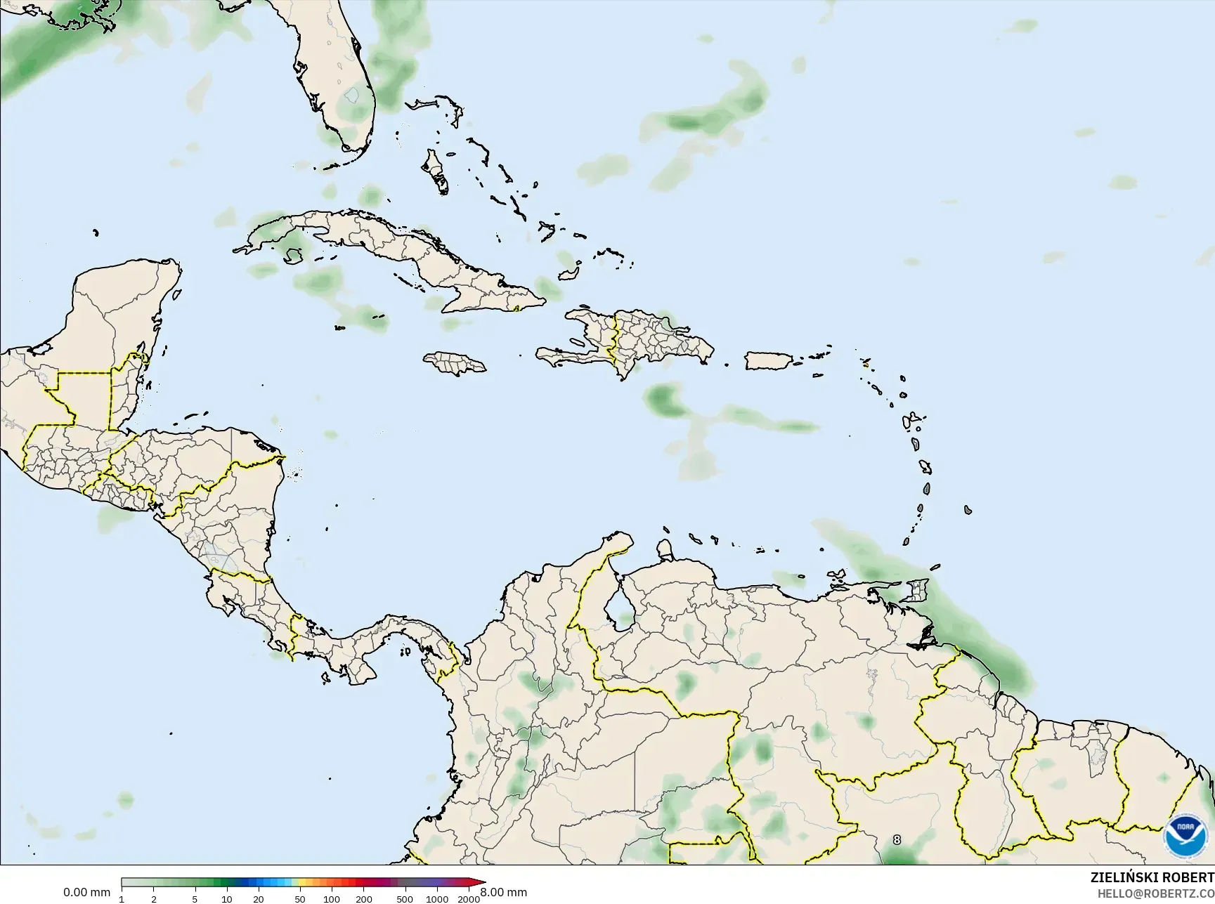 GFS model - Caribbean, Precipitation Accumulation
