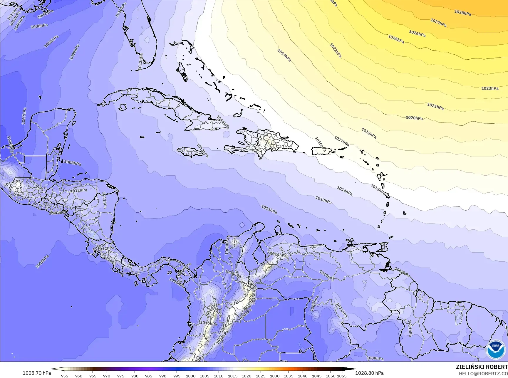 GFS model - Caribbean, Pressure