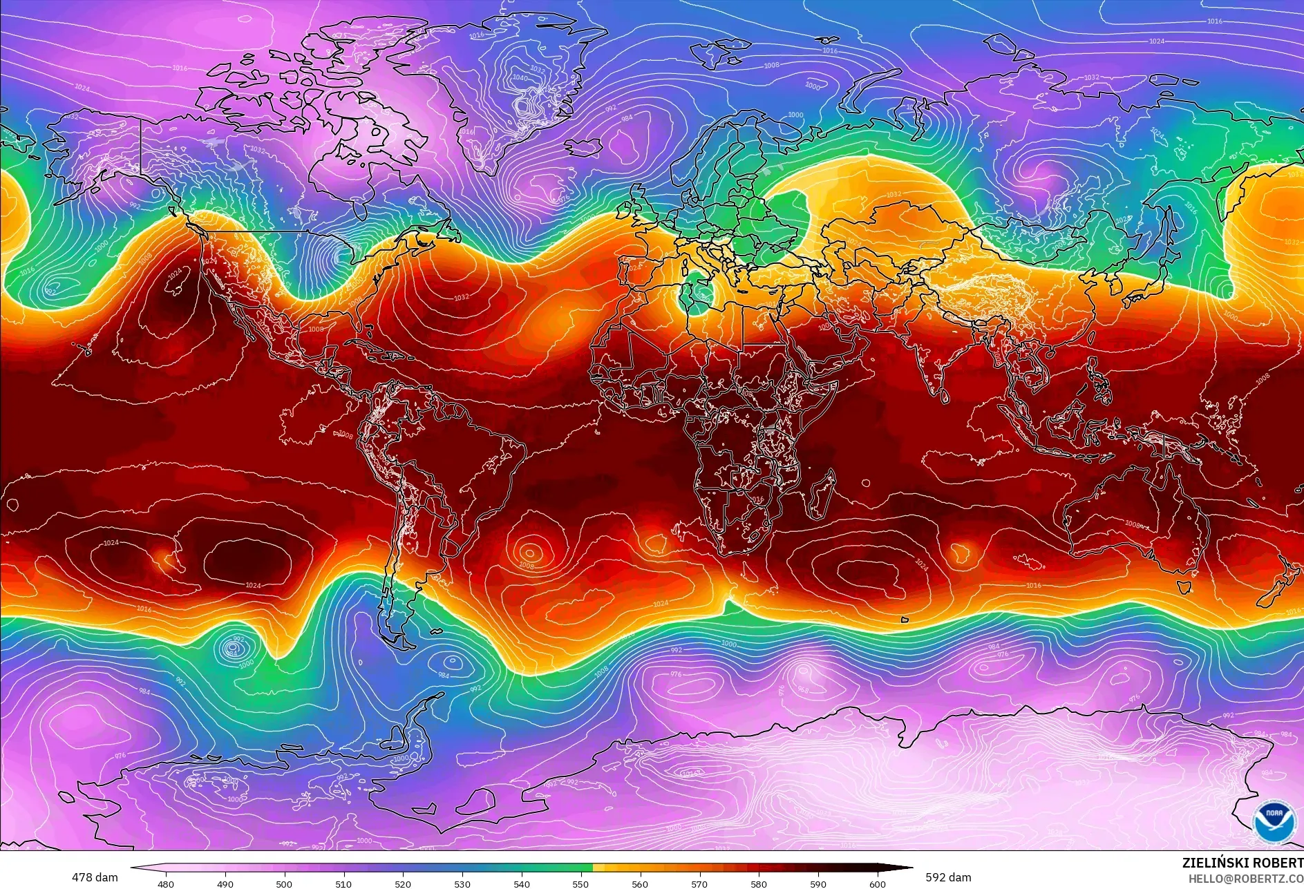 GFS model - World, Geopotential height at 500hPa