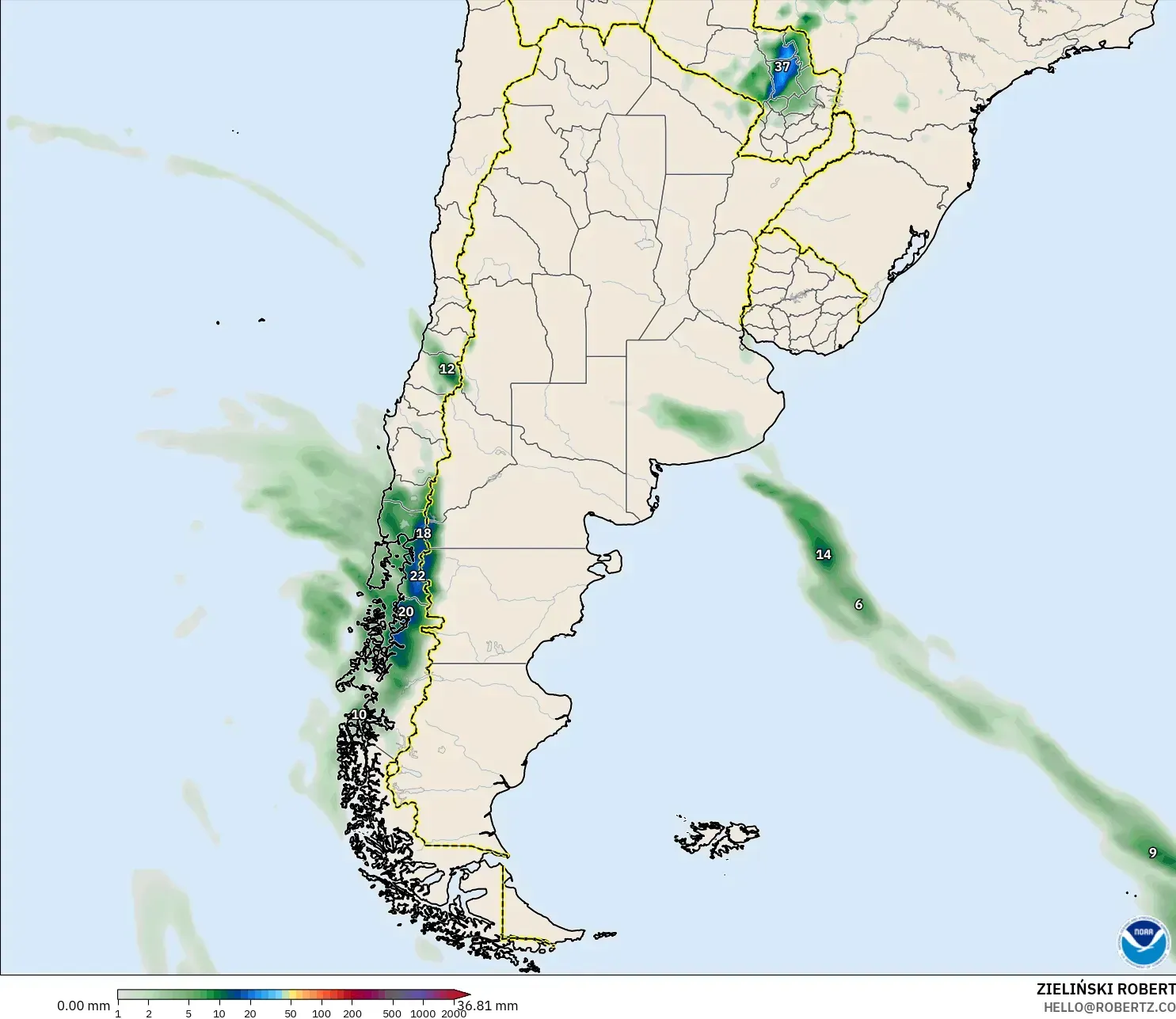 GFS model - Argentina, Precipitation Accumulation