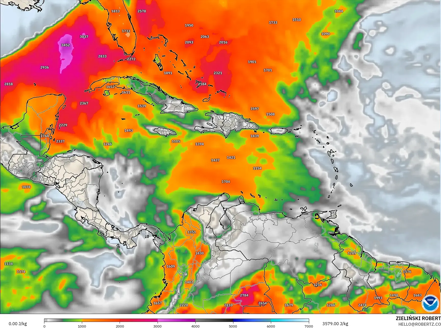 GFS model - Caribbean, CAPE