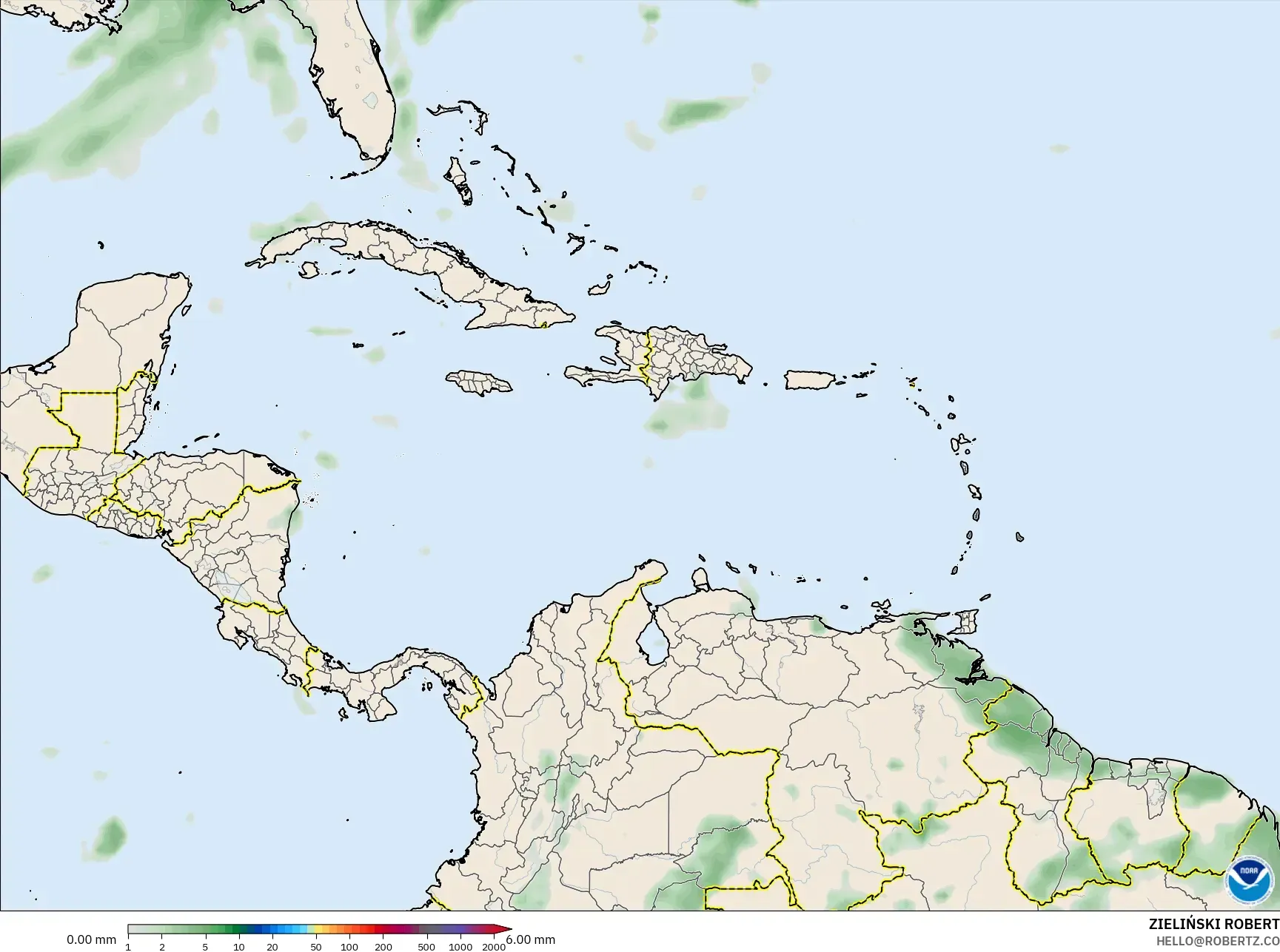 GFS model - Caribbean, Precipitation Accumulation