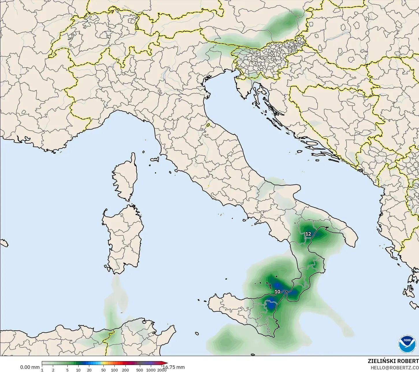 GFS model - Italy, Precipitation Accumulation