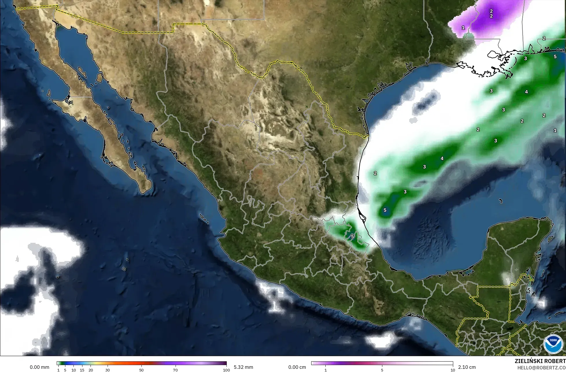 GFS model - Mexico, Precipitation, Clouds, and Pressure