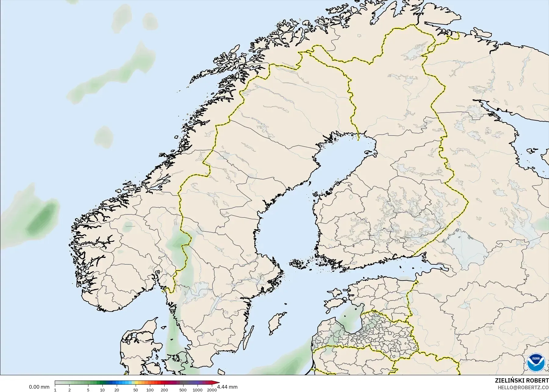 GFS model - Scandinavia, Precipitation Accumulation