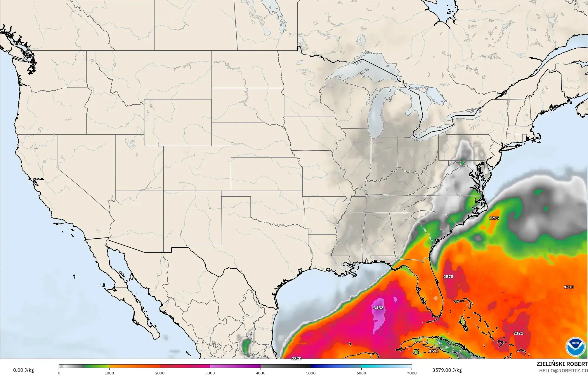 GFS model - United States, CAPE