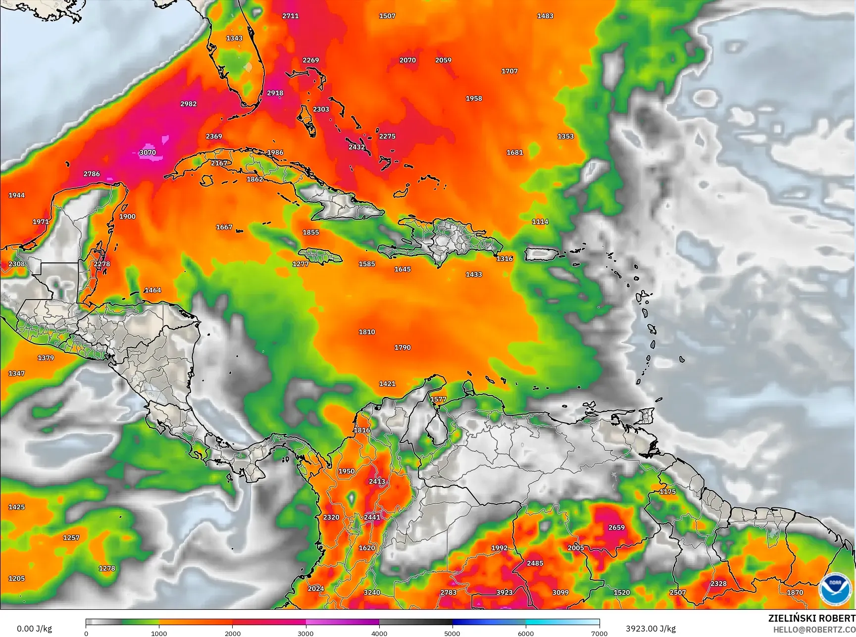 GFS model - Caribbean, CAPE