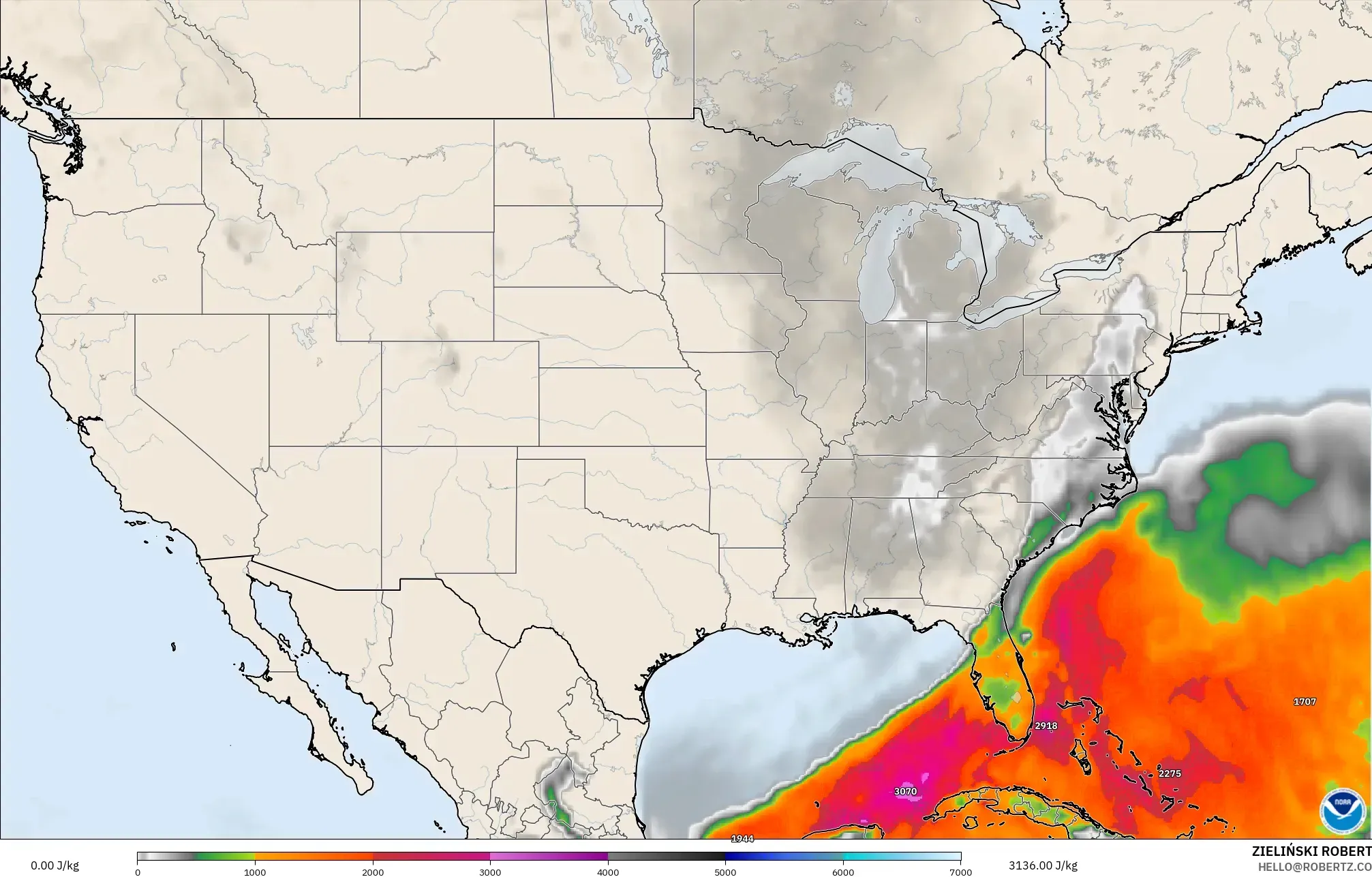 GFS model - United States, CAPE