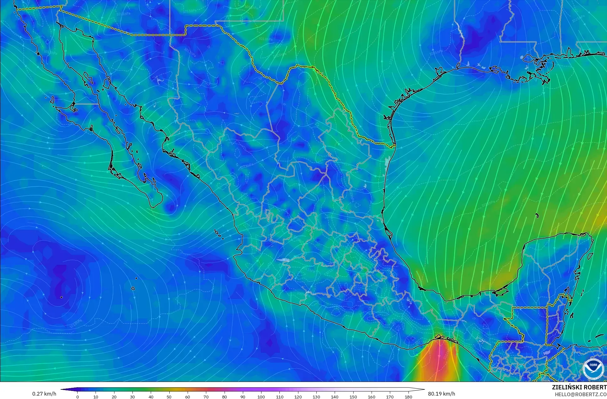 GFS model - Mexico, Wind at 10m