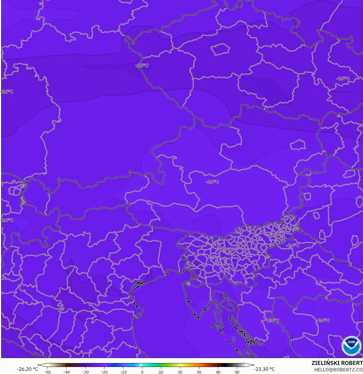 GFS model - Austria, Temperature at 500hPa