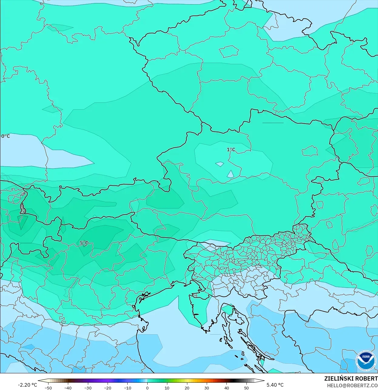 GFS model - Austria, Temperature at 850hPa