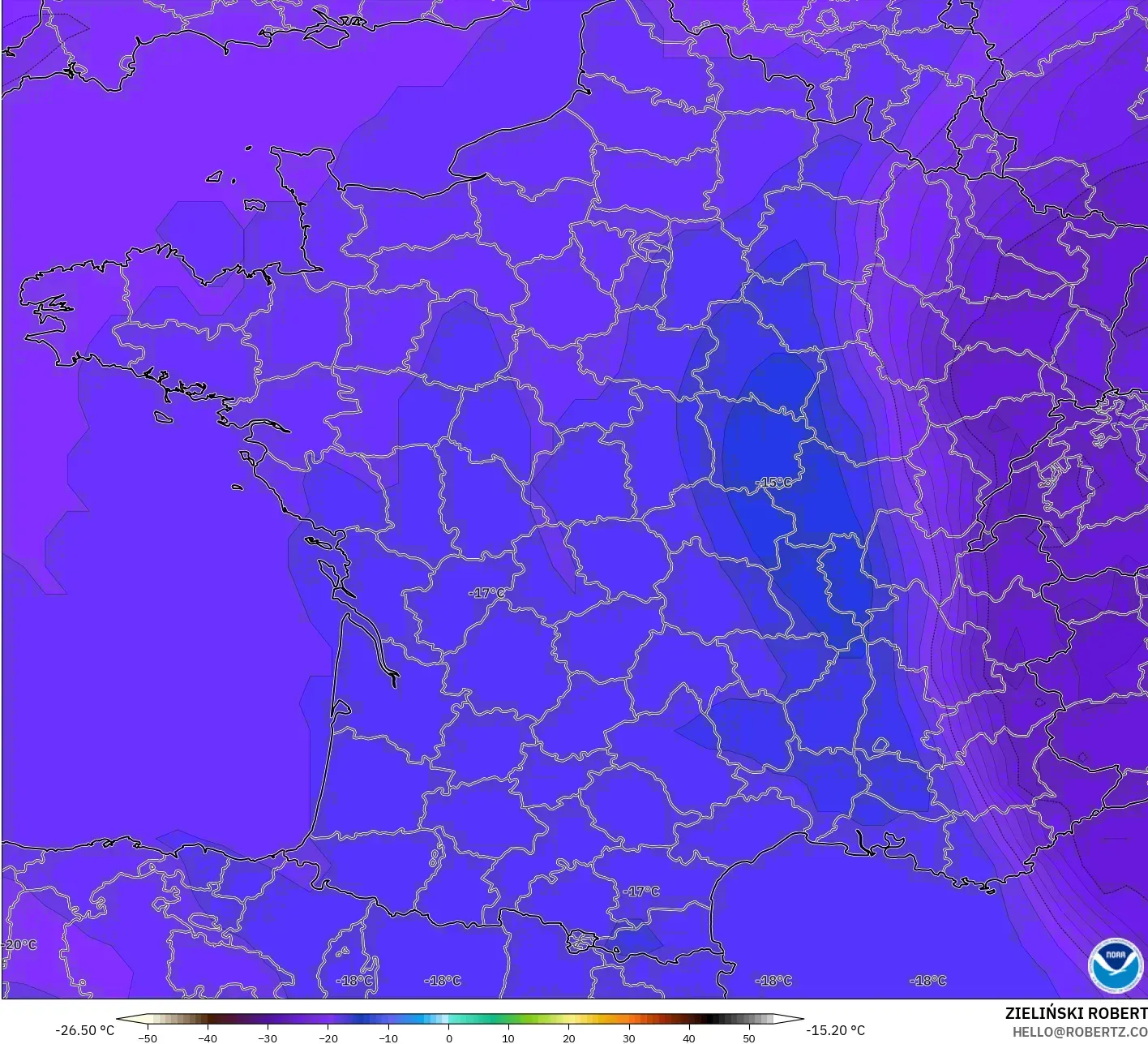 GFS model - France, Temperature at 500hPa