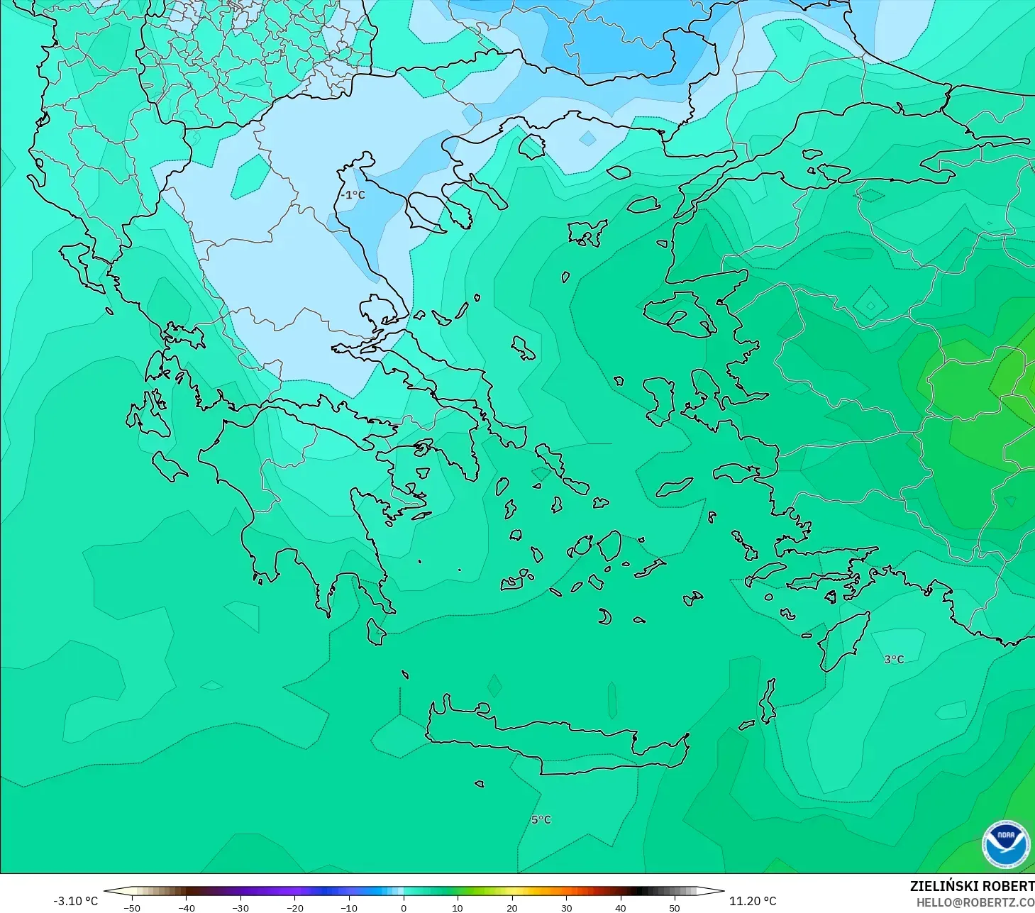 GFS model - Greece, Temperature at 850hPa