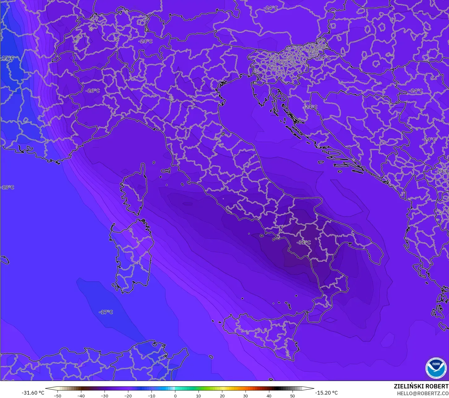 GFS model - Italy, Temperature at 500hPa